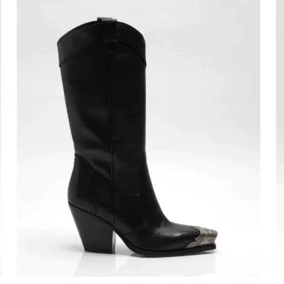 Free People Brayden Western Boots black leather.  Size 37.5 - Picture 4 of 15